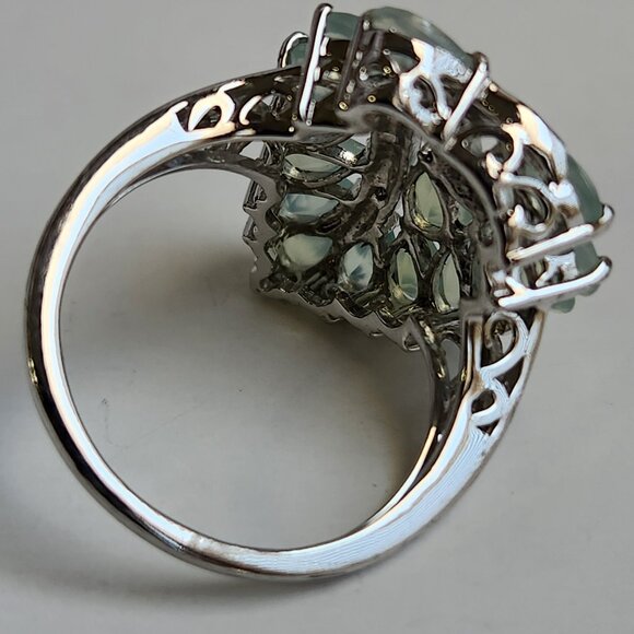 Retired 925 Cluster Teardrop Blue Leaf Aquamarine & White Zircon Size 7 Ring - Picture 5 of 16